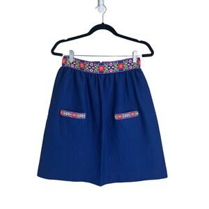 VINTAGE Handmade Women's Blue Floral Boho A-Line Mini Skirt Est. Size Small